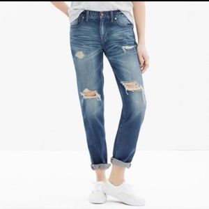 Madewell the slim boy jean distressed medium wash jeans selvage size 24 mid rise